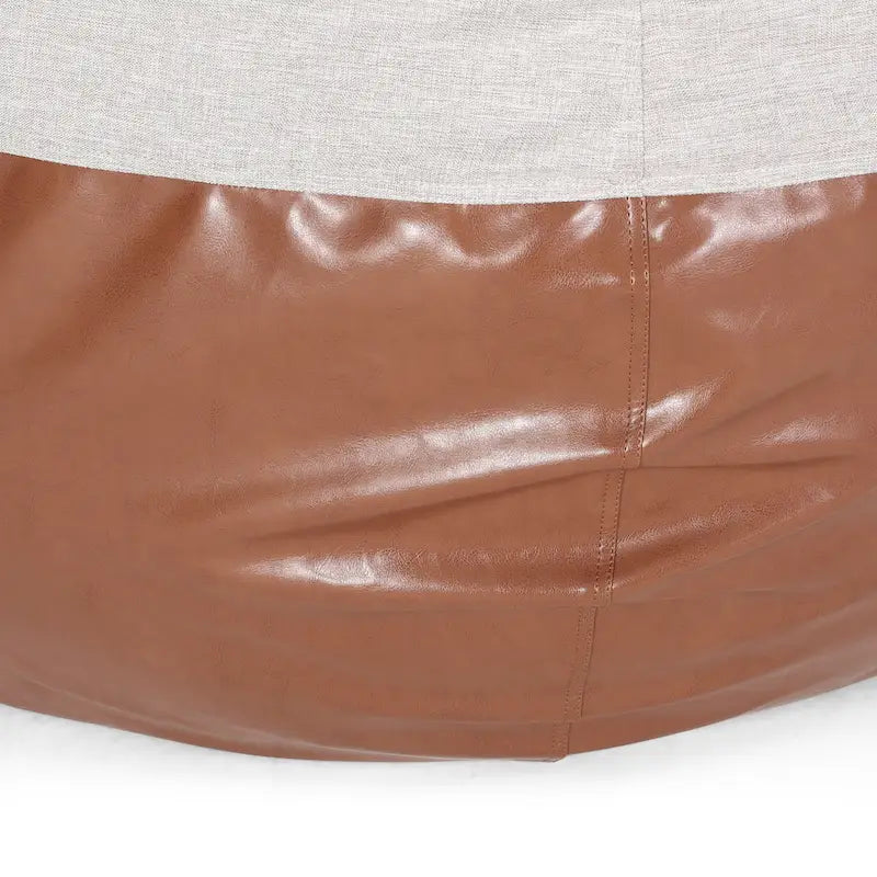 Modern 5 Foot Two Toned Fabric and Faux Leather Bean Bag