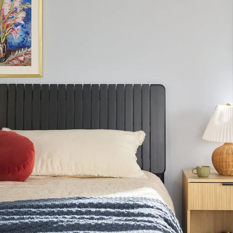 Slatted Headboard Modern King Platform Bed Frame - Wood Slat Support, No Box Spring Needed