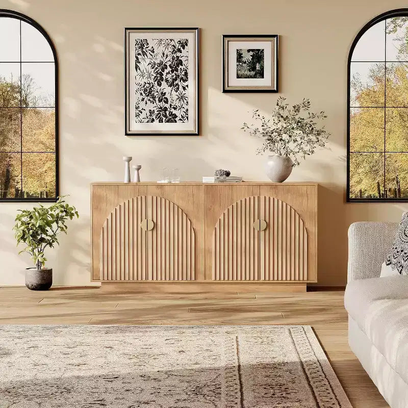 Coolmee Modern Sideboard Buffet Cabinet 63'' Large Storage Cabinet with Gold Handle Storage and Doors, Coffee Bar Buffet Table for Home Office