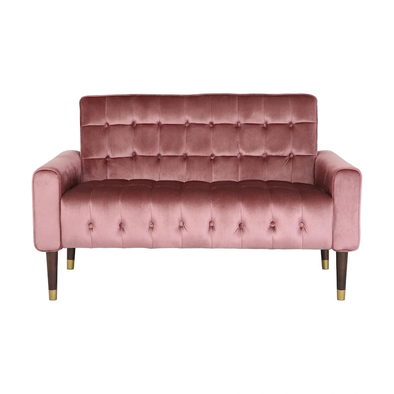 Mid-Century Modern Tufted Velvet Loveseat with Gold Tapered Legs