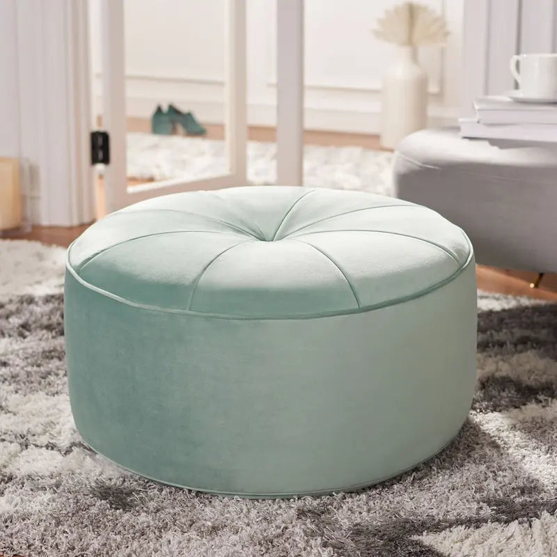 Round Velvet Pouf Ottoman �� Plush Seating Accent