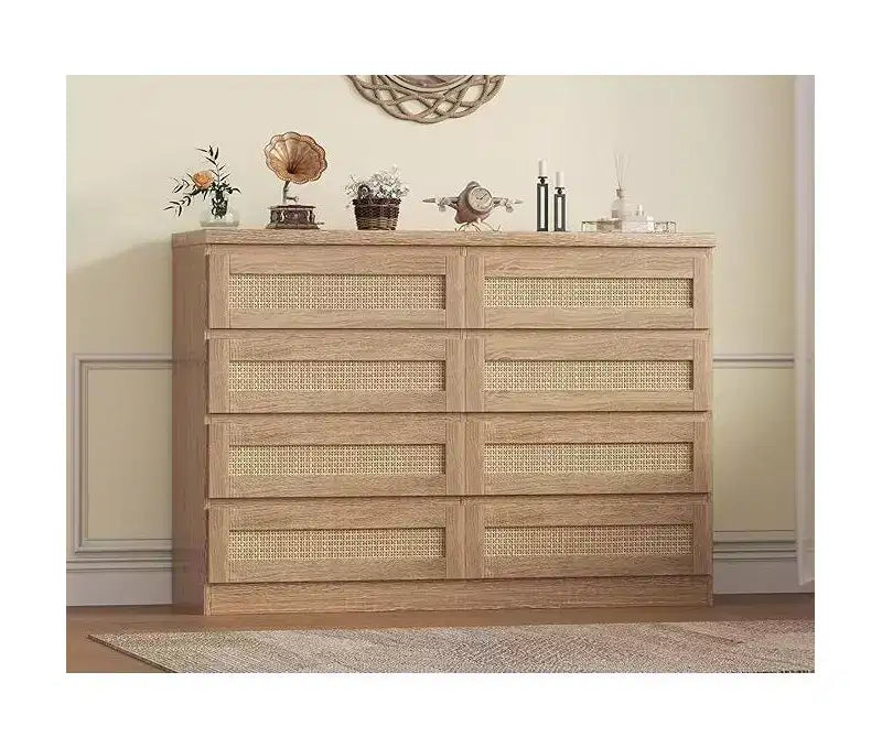 8-Drawer Rattan Dresser with Wide Tabletop