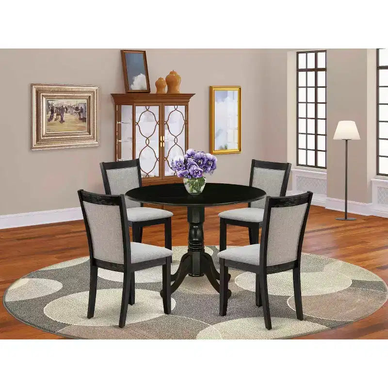 5-Piece Natural Oak Finish Solid Wood Top Dining Table with 4 Parson Chair with Drop Leaf Lattice Back