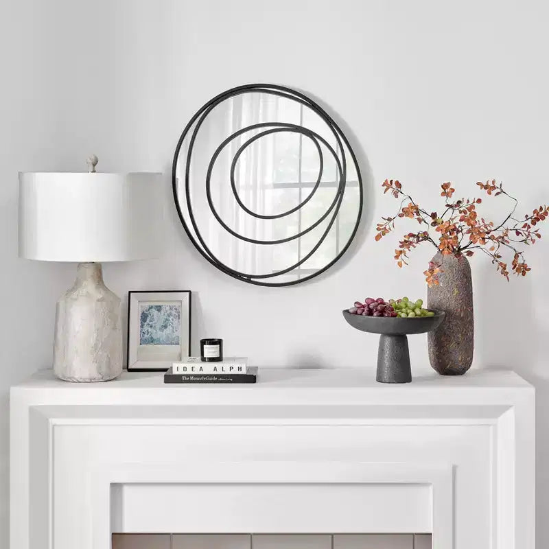 Sonya 25.5-inch Contemporary Continuous Circles Wall Mirror with Black Iron Accents