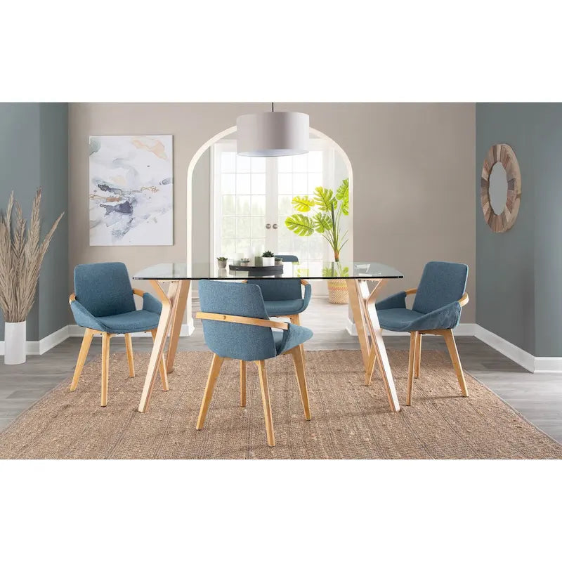 Mid-Century Upholstered Dining Chair with Natural Wood Arms and Legs