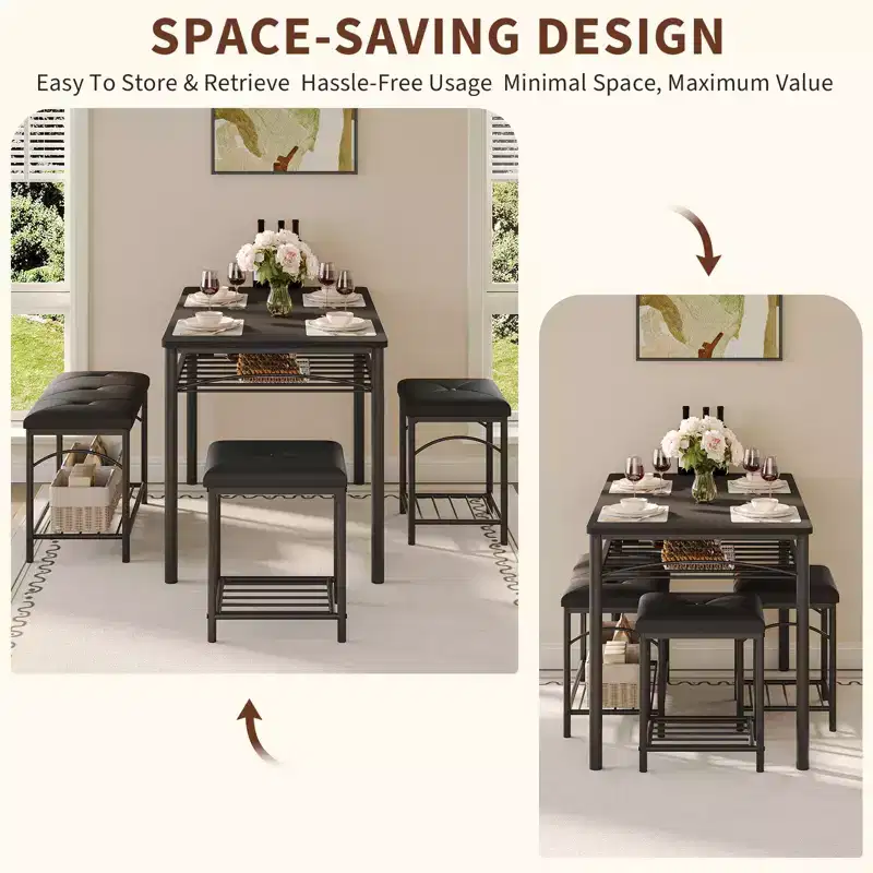 ning Table Set for 4, Modern Kitchen Table & Chairs with Metal Frame & Wood Top,Space Saving Dining Room Furniture for Apartments & Small Spaces