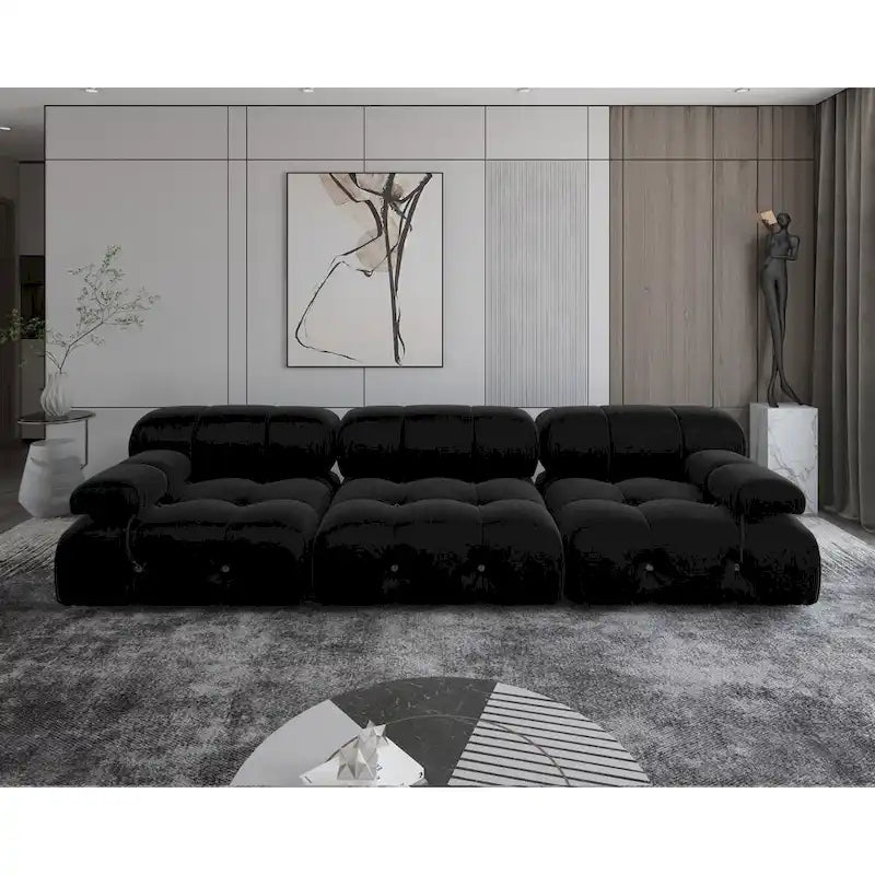 Velvet 3-Seater Sofa with Solid Wood Frame and Pocket Coil Springs