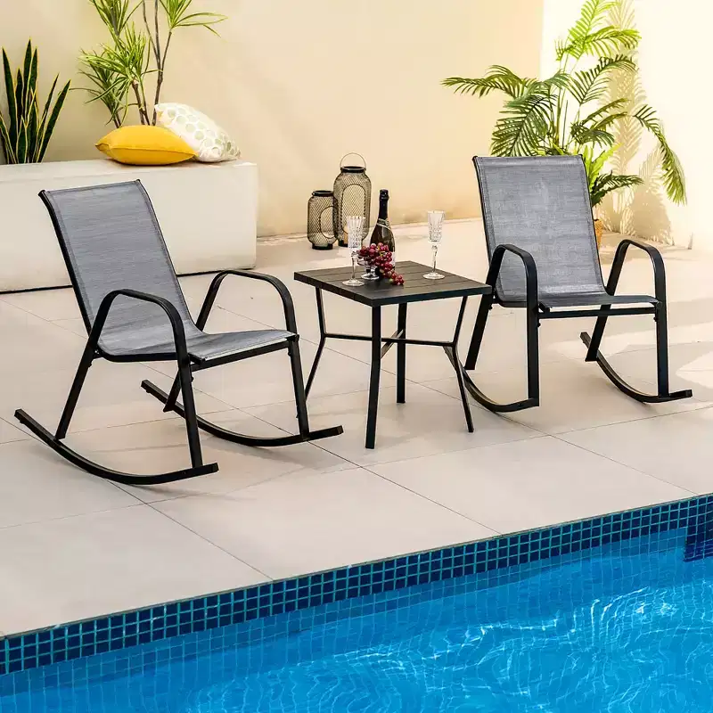 Costway 2pcs Patio Rocking Chair Heavy-Duty Metal Rocker Outdoor Anti-Slip Gray