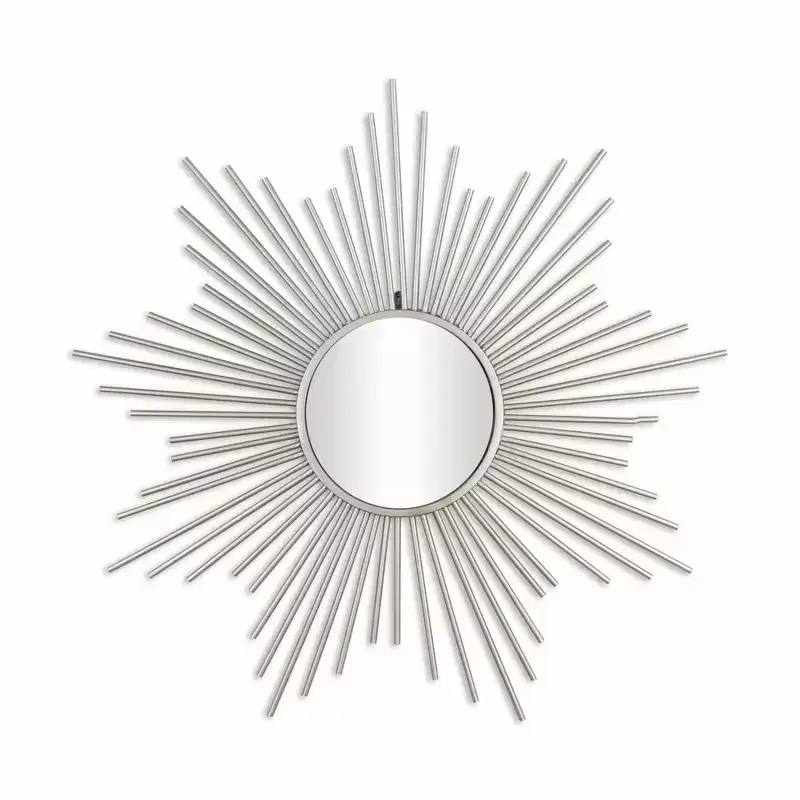 HomeRoots 32 Silver Metal Sunburst Framed Accent Mirror