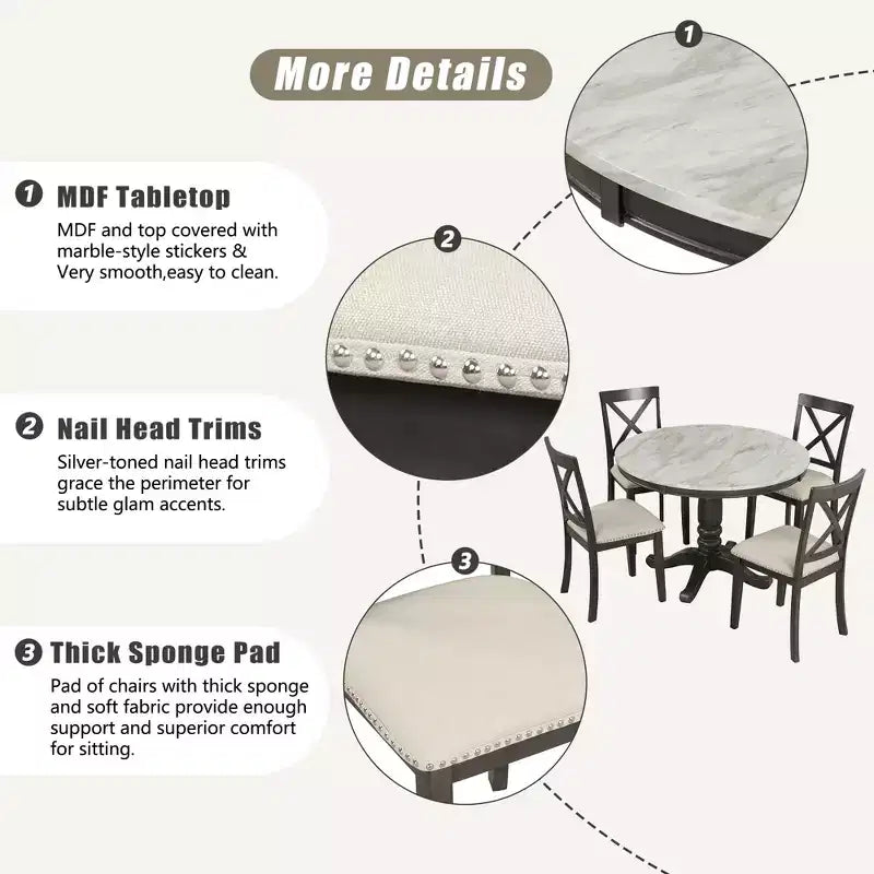 5-Piece Dining Set with Solid Wood Table and 4 Chairs, Gray
