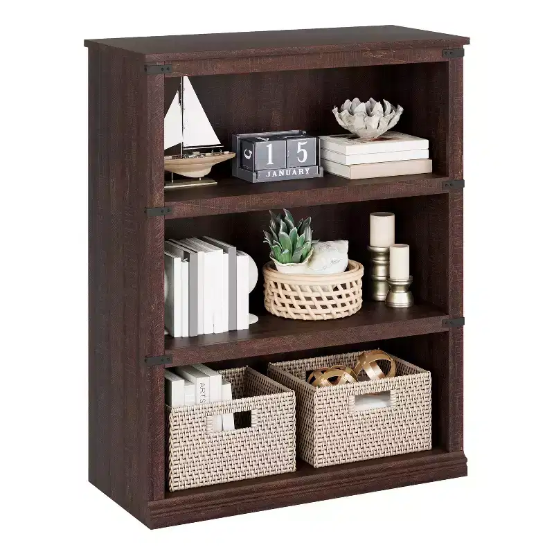 5-Tier Farmhouse Bookcase, Tall Wooden Open Shelf for Living Room & Home Office