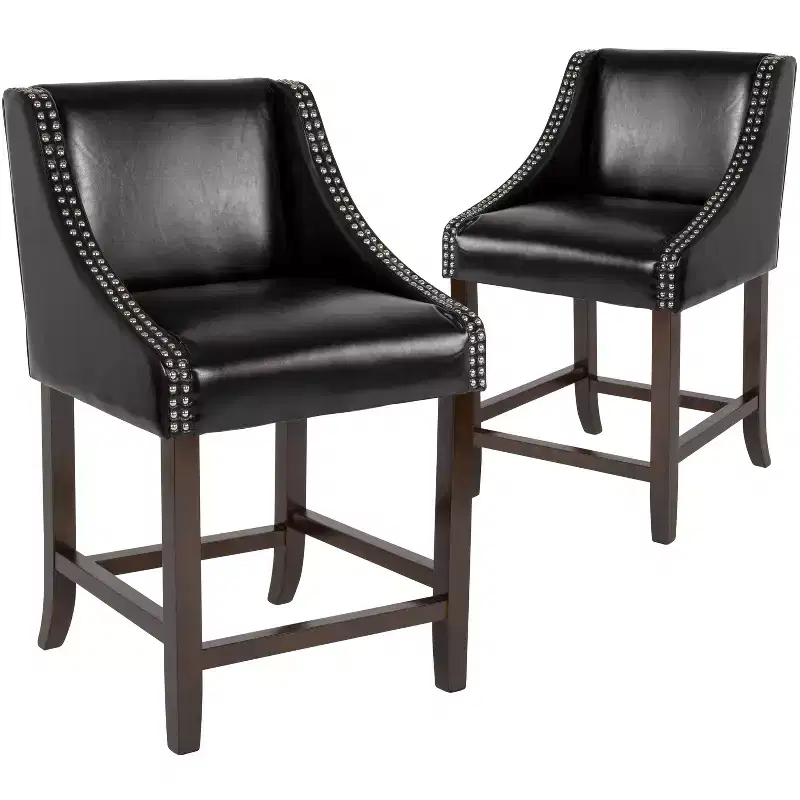 Emma and Oliver 2 Pk. 24 High Transitional Walnut Counter Height Stool with Accent Nail Trim