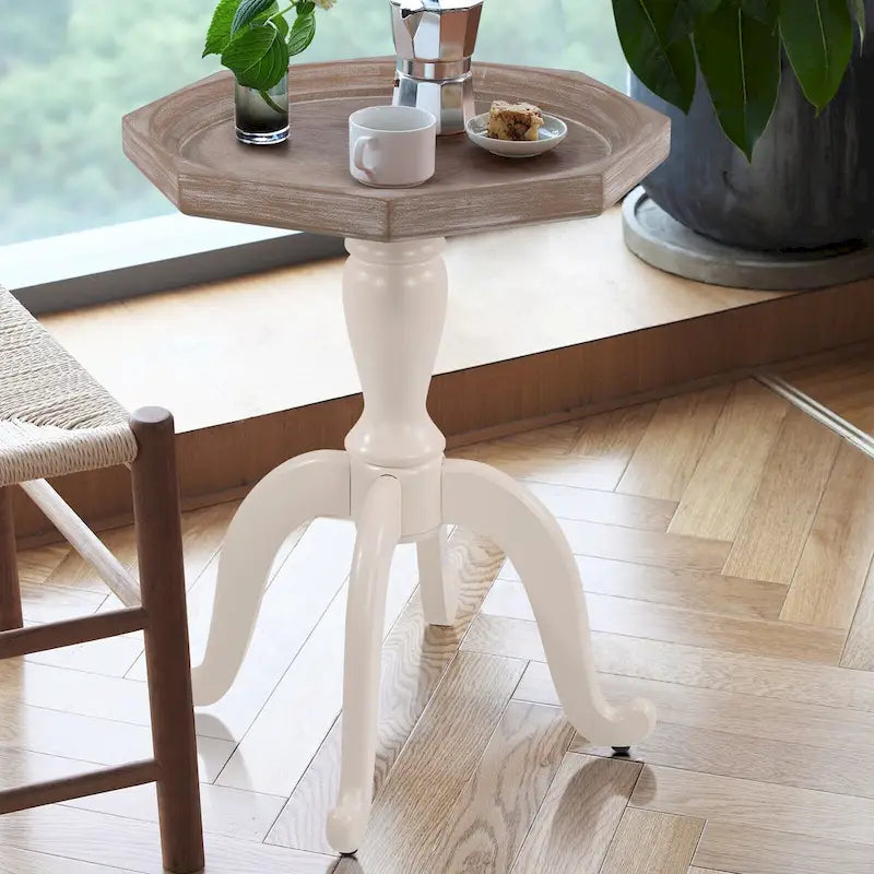 24.6 in. Rustic Farmhouse Octagonal Tray Top End Table