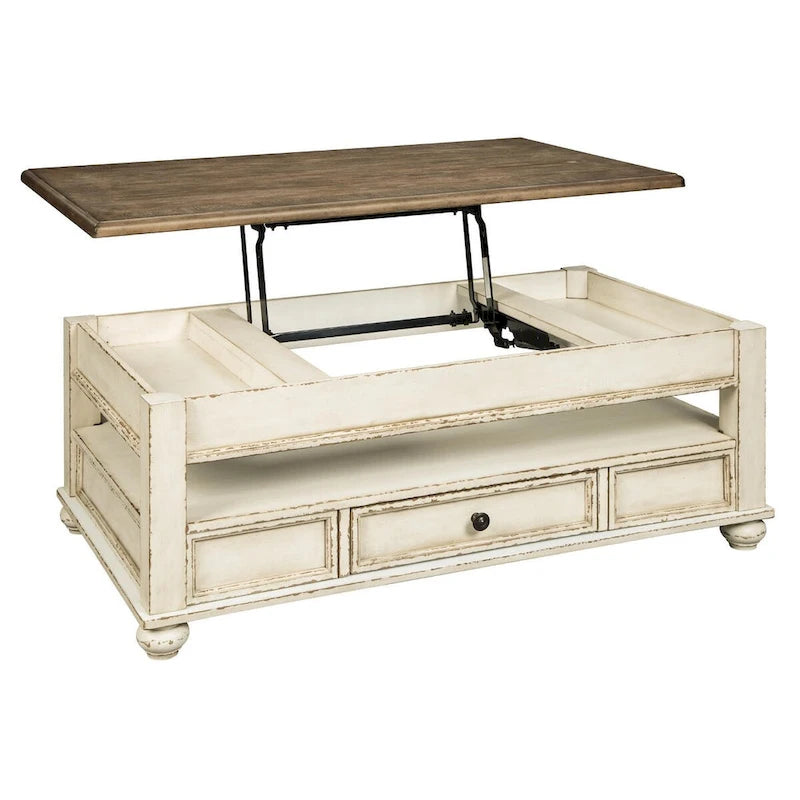 White/Brown Traditional Lift Top Coffee Table