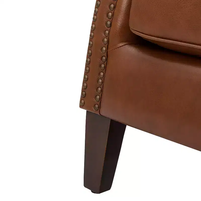 Valerius Genuine Leather Armchair with Nailhead Trims and Solid Wood Legs | HULALA HOME