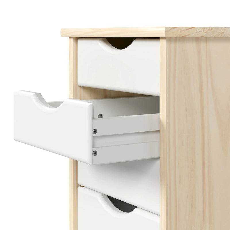 Solid Wood 6-Drawer Narrow Roll Cart, Natural and White