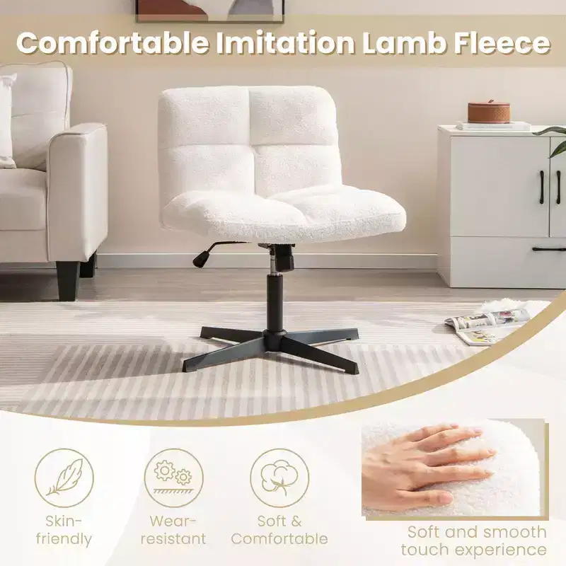 Costway Armless Office Desk Chair Modern Swivel Vanity Chair with Adjustable Height Grey/Brown/Beige
