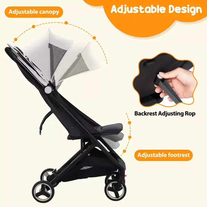 Compact Triple-Fold Baby Stroller with Canopy