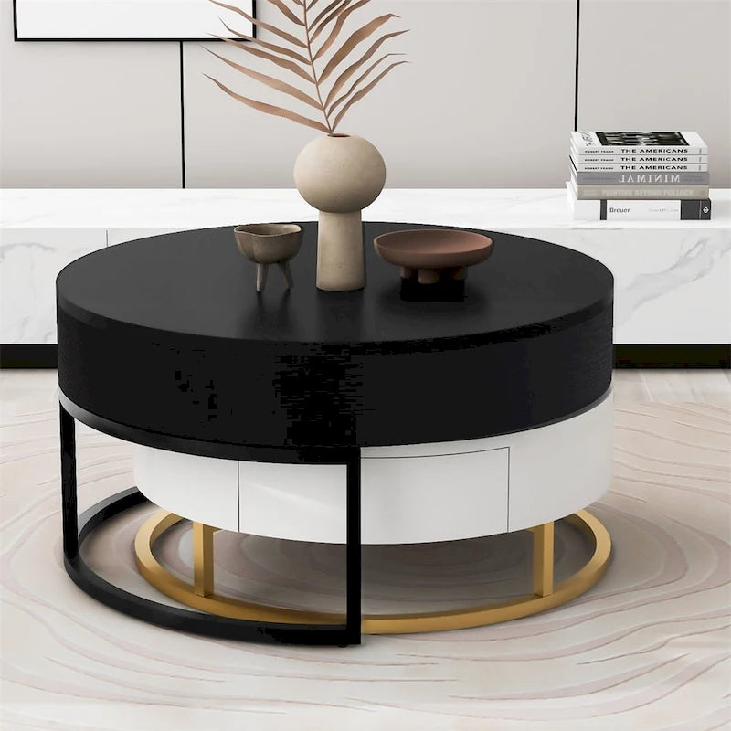Modern Round Lift-Top Nesting Coffee Tables with Storage Drawers