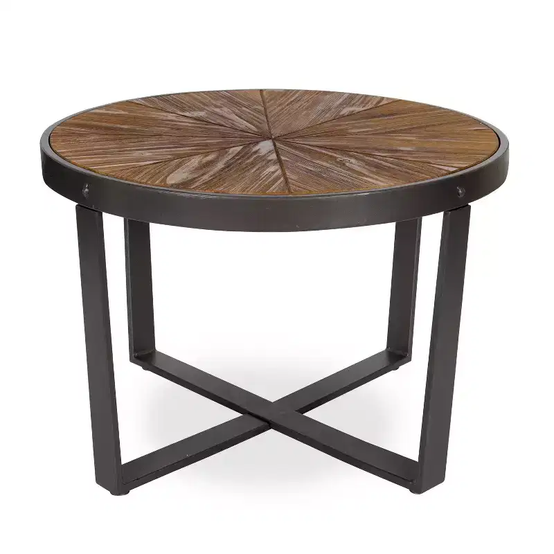 Kate and Laurel Gerhardt Round Metal Coffee Table, 24x24x15.5, Rustic Brown and Black