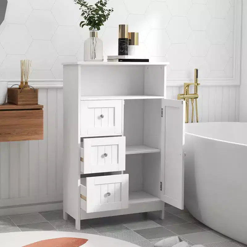 Bathroom Storage Cabinet, Freestanding Storage Organizer with 3 Drawers, Wooden Floor Cabinet for Living Room Bathroom Kitchen Entryway