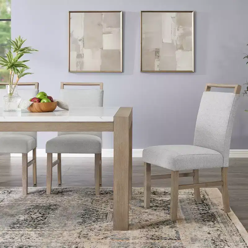 Roundhill Furniture Zelalle Upholstered Dining Chairs, Light Gray Fabric with Rubberwood Legs, Set of 2