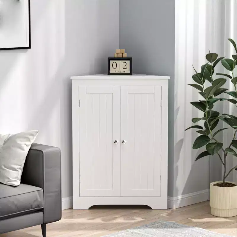 Floor Corner Cabinet, Bathroom Corner Storage Cabinet With Adjustable Shelf, Freestanding Narrow Cabinet Organizer for Bathroom Living Room