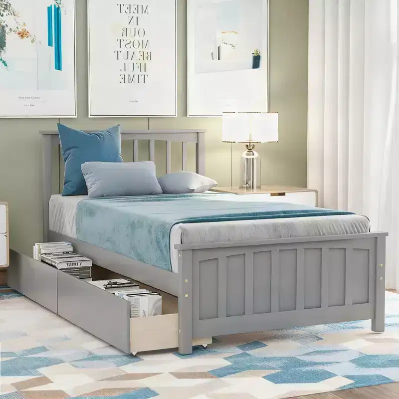 Twin Size Platform Bed with 2 Storage Drawers