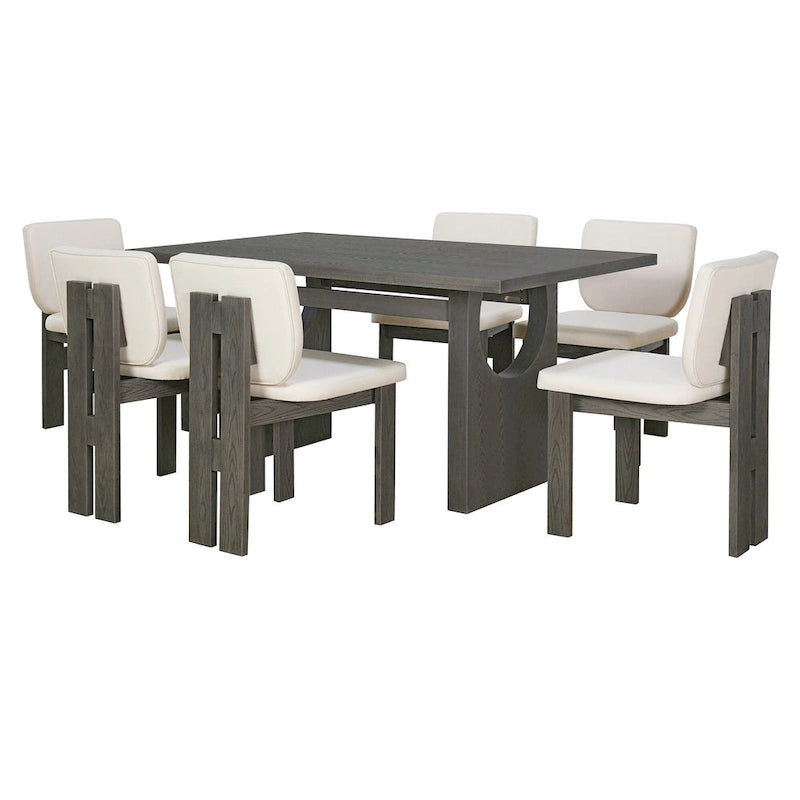 7-Piece Transitional Wooden Dining Set with Rectangular Table & 6 Chairs