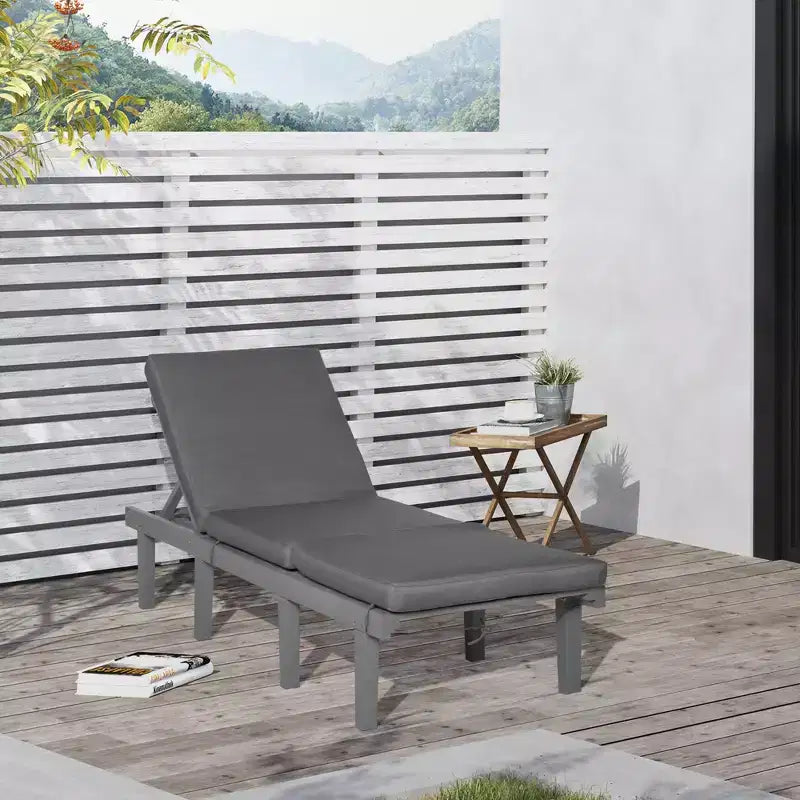 Chaise Lounge Chair for Outdoor Outdoor Chaise Lounge with 4-Position Adjustable Backrest and Cushion, Reclining Beach Lounge Chair for Deck