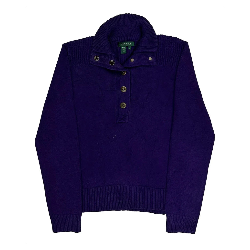 Purple Cotton Long Sleeve Button-Down Top Women's Regular Fit Large