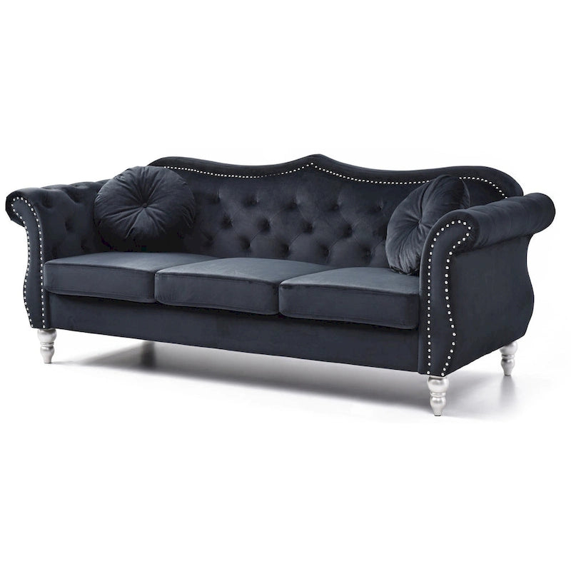 82 in. Velvet Chesterfield 3-Seater Sofa with Tufted Back and Nailhead Trim