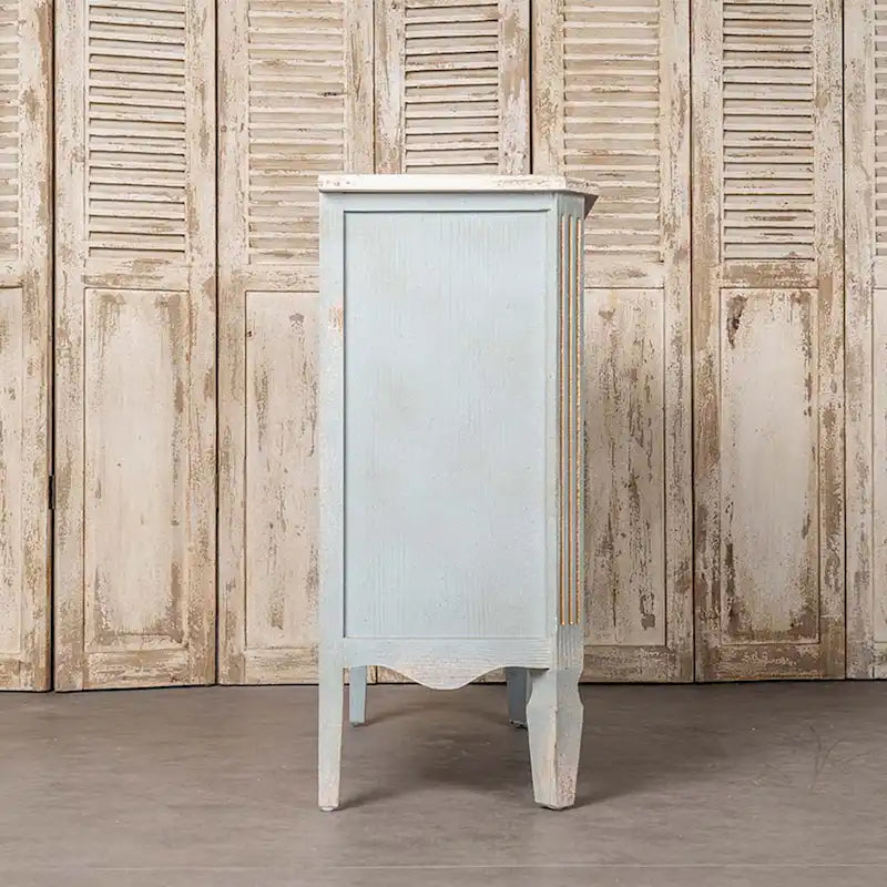 Distressed Light Blue Cream Top 2-Drawer Wood Cabinet with Gold Accents