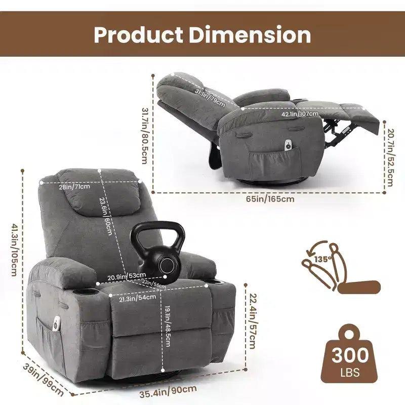 360 Swivel Rocker Recliner Chair with Massage and Heat
