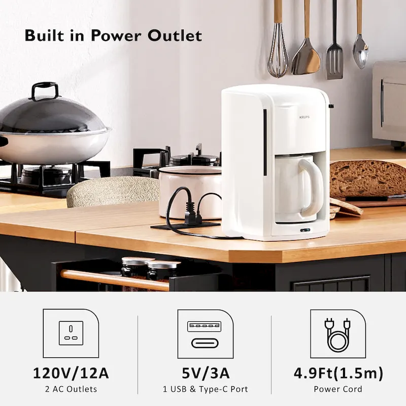 Expandable Drop-Leaf Kitchen Island, Kitchen Cart on 4 Wheels with Power Outlet, Moveable Island Table with 2 Door & 6 Drawers