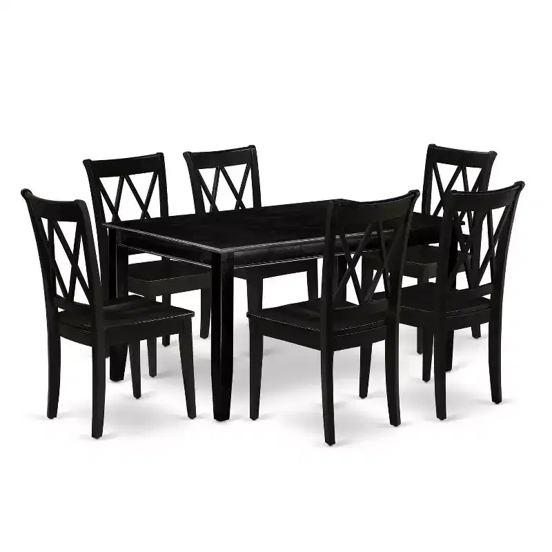 HomeStock 7-Pc Rectangle Black Finish Solid Wood Top Dining Table with 6-Chairs
