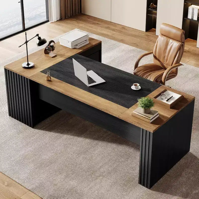78 L-Shaped Executive Desk with Drawers and Cabinet, Home Office Workstation
