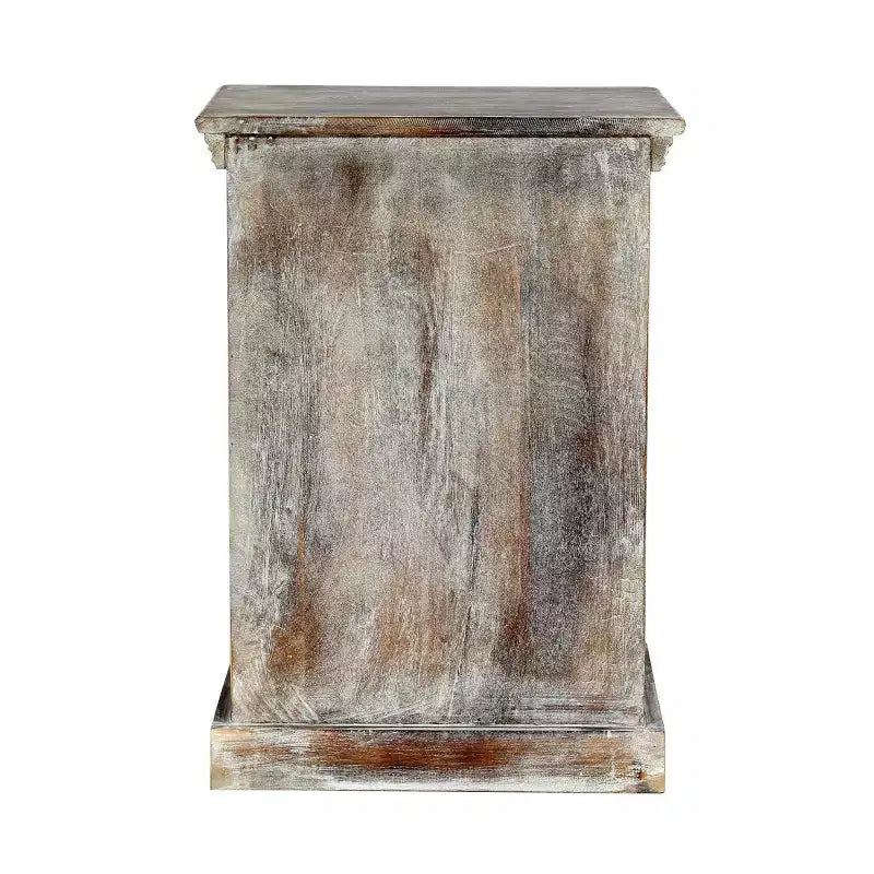 Handcrafted Boho Mango Wood Nightstand, Distressed White