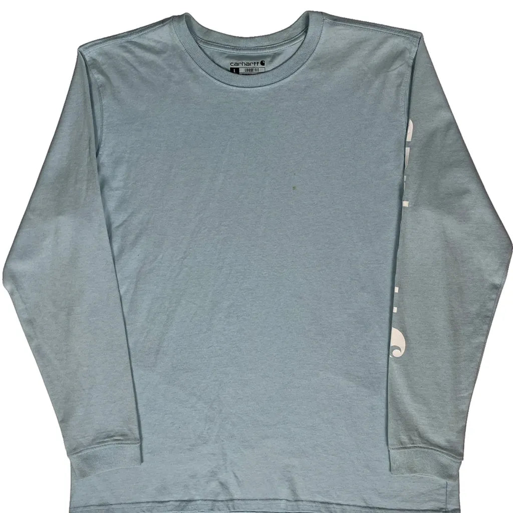 Long Sleeve Crew Neck T-Shirt Women Light Blue Cotton Regular Fit