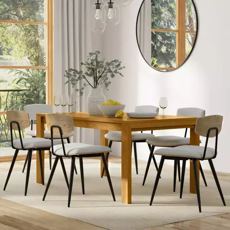 WyndenHall Saige Rectangle Dining Table Oak Veneer: Solid Wood, Seats 6, Straight Legs