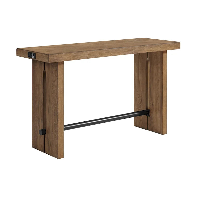60 Wood Console Sofa Table with Metal Crossbar, Weathered Oak Brown