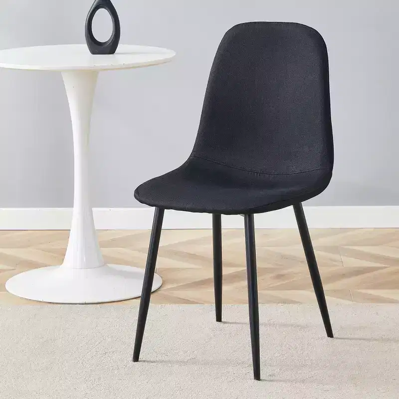 Set of 4 Luxury Linen-Cotton Dining Chairs with Black Metal Legs – Modern & Versatile