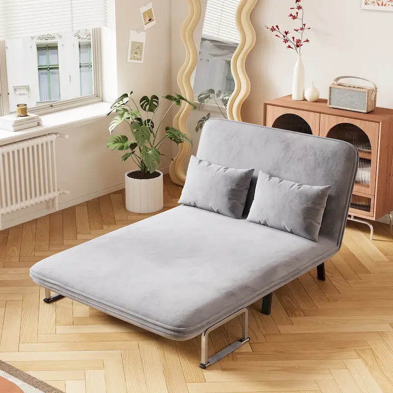 39.4-Inch Velvet Convertible Sofa Bed with Fold-Down Backrest Light Grey