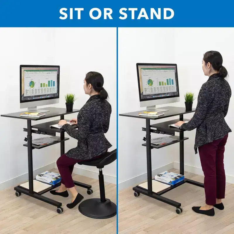 Mobile Standing Desk with Retractable Keyboard Tray