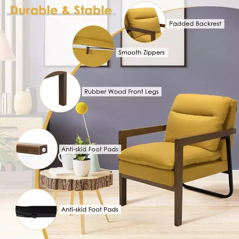 Modern Upholstered Accent Armchair with Rubber Wood Legs