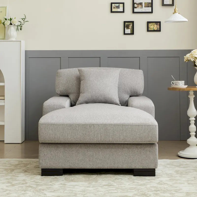 Modern Mid-Century Oversized Chaise Sleeper Sofa with Pillow