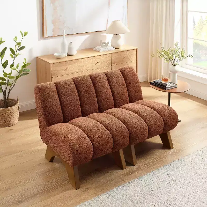 Art Leon Polar Fleece Fabric Upholstered Accent Slipper Chair with Rubber Wood Legs