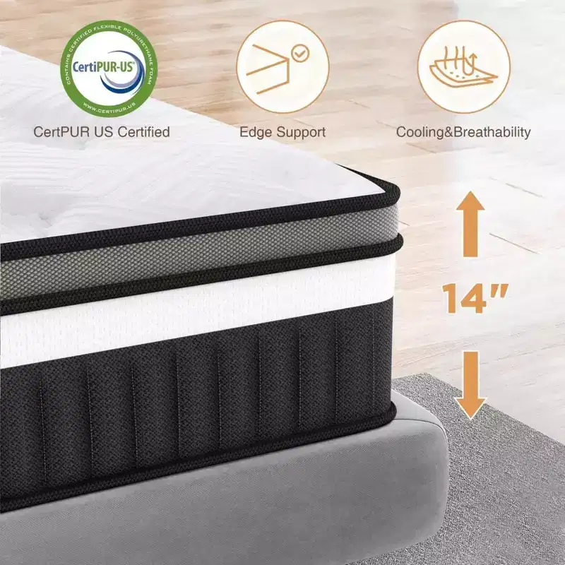 14-Inch Queen Hybrid Mattress in a Box, Gel Memory Foam  Medium Feel, Cooling Breathable Cover, Motion Isolation, CertiPUR-US