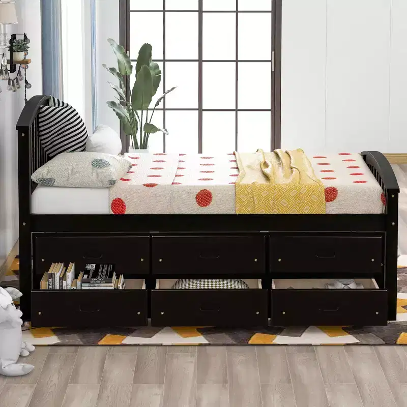 Twin Size Platform Bed with 6 Drawers