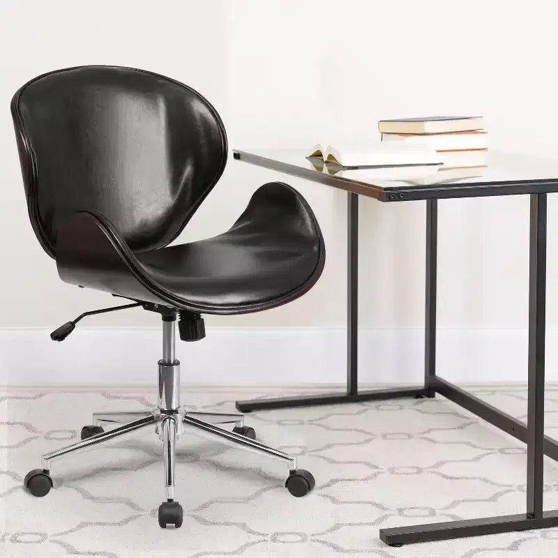 Emma and Oliver Mid-Back Wood Conference Office Chair with Leather Seat